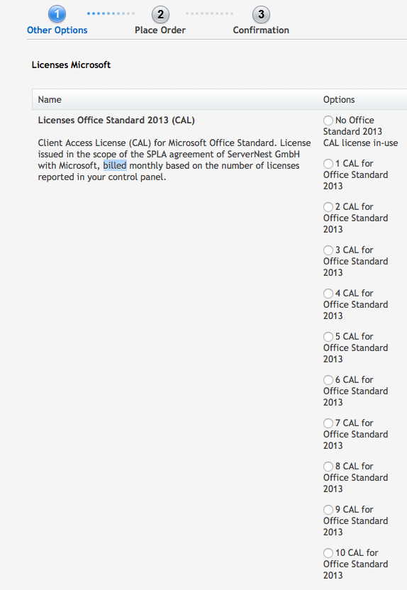 Microsoft SPLA monthly usage reporting in ServerNest control panel